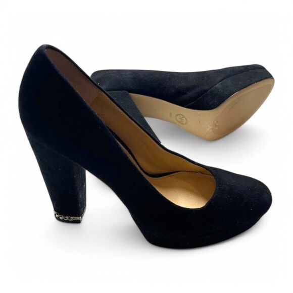 MICHAEL KORS Sabrina Chain Heel Platform Suede Pumps Women's Sz 10 - Picture 3 of 8